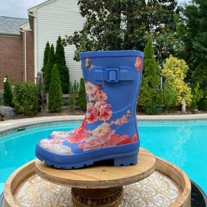 Joules NET Size 6 Blue Floral RainBoots